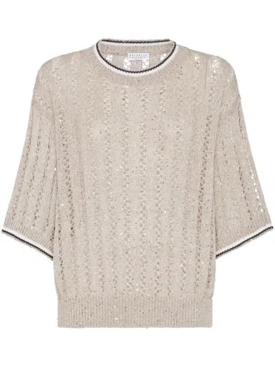 BRUNELLO CUCINELLI BRUNELLO CUCINELLI 3/4 SLEEVES ROUND NECK SWEATER CLOTHING