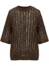 Brunello Cucinelli Rustic Duzzling Net Jersey Sweater In Chocolate