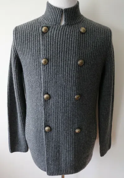 Pre-owned Brunello Cucinelli $3545  Gray English Rib 100% Cashmere Cardigan Sweater 50 Euro