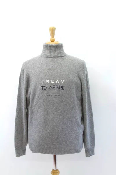 Pre-owned Brunello Cucinelli $3900  100% Cashmere Logo Graphic Turtleneck 50/ 40us A232 In Gray