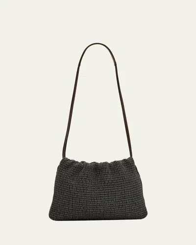 Brunello Cucinelli 3d Monili Net Embroidered Pochette Bag In Riding Leather In Black