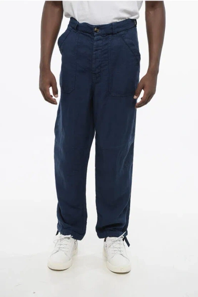Brunello Cucinelli 4-pocketed Linen Pants With Drawstringed Ankle In Blue