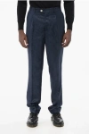 Brunello Cucinelli 4-pocketed Wool Blend Pants With Houndstooth Pattern In Blue