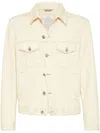 Brunello Cucinelli Button-up Leather Jacket In Beige
