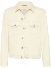 Brunello Cucinelli Button-up Leather Jacket In Beige