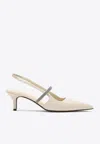 Brunello Cucinelli Ivory Leather Slingback Women In Cream