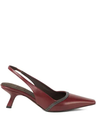 Brunello Cucinelli 55mm City Slingback Pumps In Burgundy