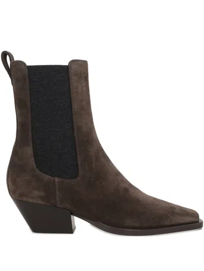 Brunello Cucinelli 55mm Monili-embellished Suede Boots In Brown