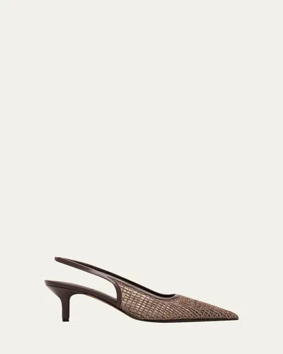 Brunello Cucinelli 55mm Monili Suede-trimmed Slingback Pumps In Animal Print