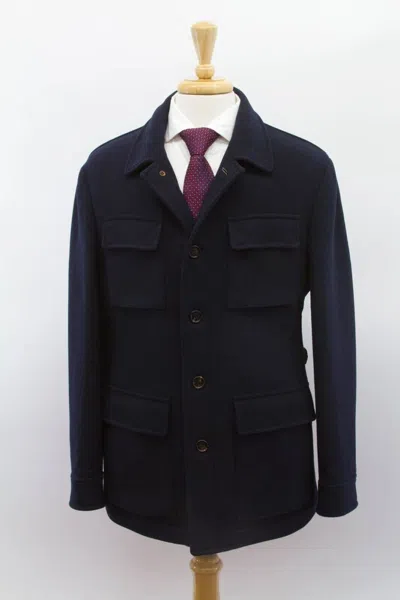 Pre-owned Brunello Cucinelli $5995  100% Virgin Wool Coat W/detachable Puffer Vest A232 In Blue