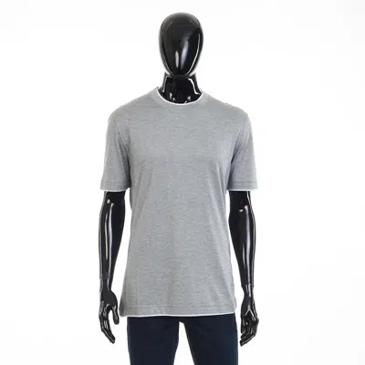 Pre-owned Brunello Cucinelli 650$ Crewneck Tshirt - Faux Layering, Silk/cotton Jersey In Gray