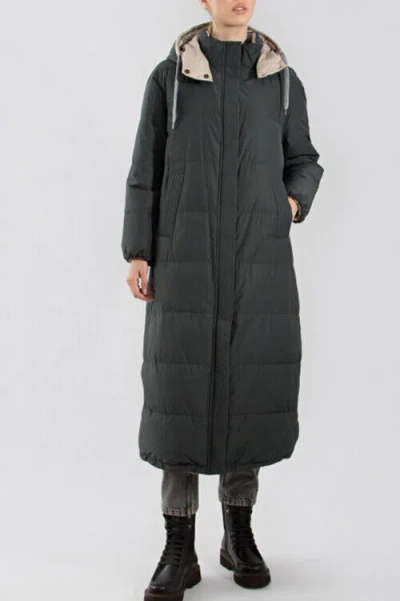 Pre-owned Brunello Cucinelli $6995  Women's Long Hooded Down Puffer Coat W/beading W242 In Gray