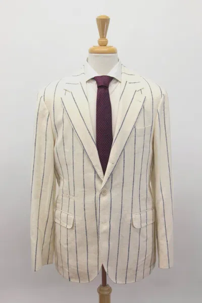 Pre-owned Brunello Cucinelli $7295  Men's Chalk Stripe 2-piece Suit Size 50/ 40us A248 In Beige + Navy Print
