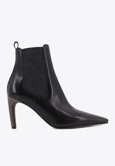 BRUNELLO CUCINELLI 80 MONILI LEATHER ANKLE BOOTS