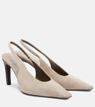 Brunello Cucinelli 80 Monili Suede Slingback Pumps In Brown