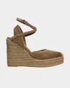 Brunello Cucinelli 80mm Monili Suede Espadrille Wedge Sandals In Brown