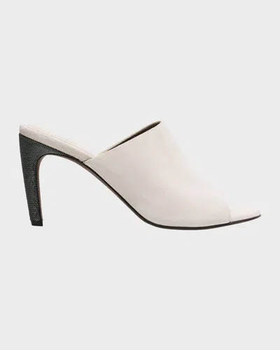 Brunello Cucinelli 80mm Monili Suede Mules In White