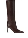 Brunello Cucinelli 80mm Pointed Heel Leather Boots In Brown