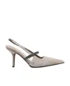 Brunello Cucinelli Pointed Toe Slingback Pumps In Nude
