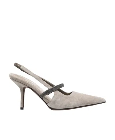 Brunello Cucinelli Pointed Toe Slingback Pumps In Nude