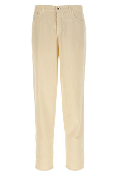 Brunello Cucinelli 900 Stripes Cotton Pants In Yellow