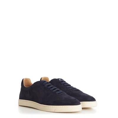Pre-owned Brunello Cucinelli 995$ Blue Low-top Sneakers - Logo, Washed Suede Shoes