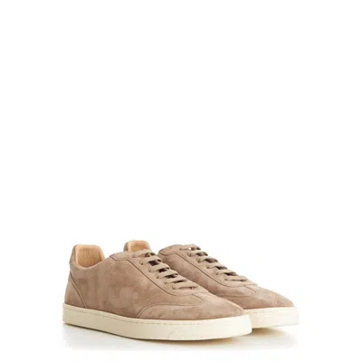 Pre-owned Brunello Cucinelli 995$ Light Brown Suede Sneaker Shoes - Natural Rubber Sole