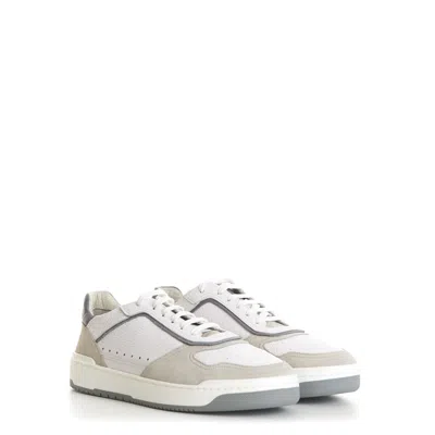 Pre-owned Brunello Cucinelli 995$ Suede & Calfskin Leather Low Top Sneakers White/gray