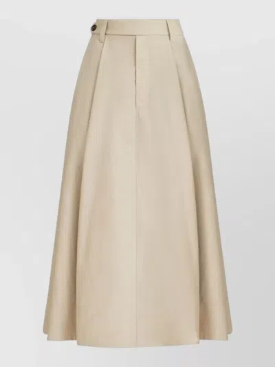 Brunello Cucinelli A Line High Waist Pleated Midi Skirt In Nude