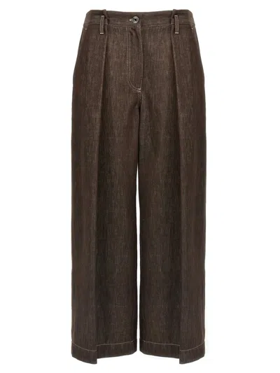 Brunello Cucinelli A-line Pleated Pants In Brown