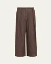 Brunello Cucinelli A-line Pleated Wide Leg Cropped Denim Pants In Chocolate