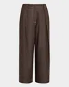 Brunello Cucinelli A-line Pleated Wide Leg Cropped Denim Pants In Chocolate