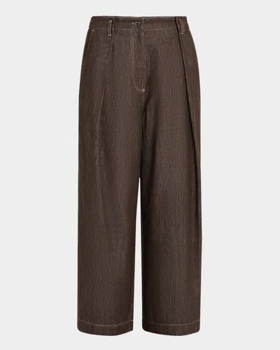 BRUNELLO CUCINELLI A-LINE PLEATED WIDE LEG CROPPED DENIM PANTS