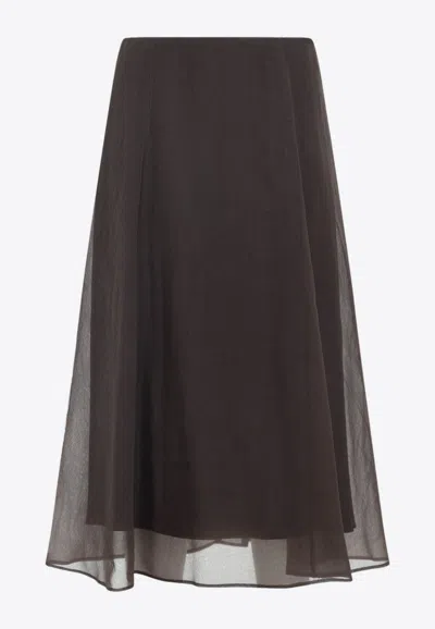 BRUNELLO CUCINELLI A-LINE SILK MIDI SKIRT