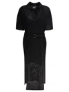 Brunello Cucinelli Belted Crochet Knit Midi Dress In Black