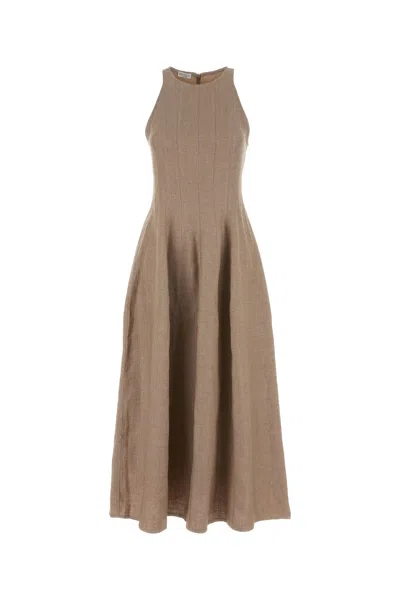 Brunello Cucinelli Women Cappuccino Linen Blend Dress In Brown