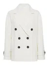 Brunello Cucinelli White Double Breasted Jacket With Beaded Jewelry Decoration In Cotton And Linen B In White