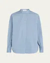 Brunello Cucinelli Abstract Animal Jacquard Mandarin Collar Top In Dusty Blue