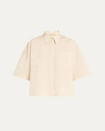 Brunello Cucinelli Abstract Animal Jacquard Short Sleeve Button Down Shirt In Light Beige