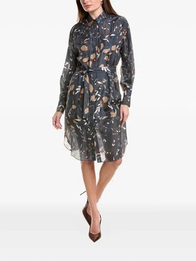 Brunello Cucinelli Abstract-print Silk Shirt Midi Dress In Multi
