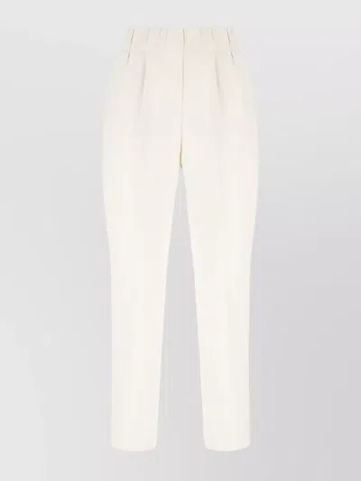 Brunello Cucinelli Acetate And Silk Blend Pants With Elastic Waistband In Neutral