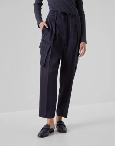 Brunello Cucinelli Acetate-viscose Blend Cargo Pants In Blue