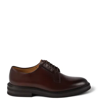 Brunello Cucinelli Aged Calfskin Derby Shoes In Brown