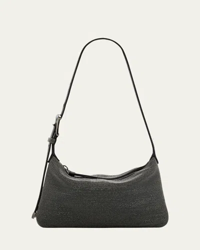 Brunello Cucinelli Allover Monili Leather Shoulder Bag In Charcoal