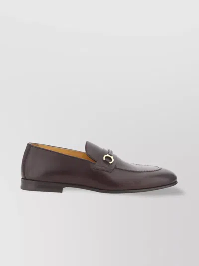 Brunello Cucinelli Almond Toe Leather Loafers With Metal Hardware
