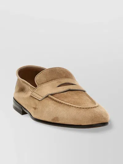 Brunello Cucinelli Almond Toe Suede Loafers With Stitched Detailing