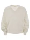 Brunello Cucinelli Alpaca And Cotton Rib Sweater With Moniline In White