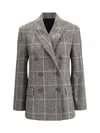 Brunello Cucinelli Double-breasted Checkered Blazer Lapel Design In Gray