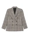 Brunello Cucinelli Alpaca And Wool Prince Of Wales Double-breasted Blazer With Monili In Gray
