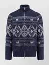 Brunello Cucinelli Geometric Jacquard Cardigan In Wool And Cashmere In Blue